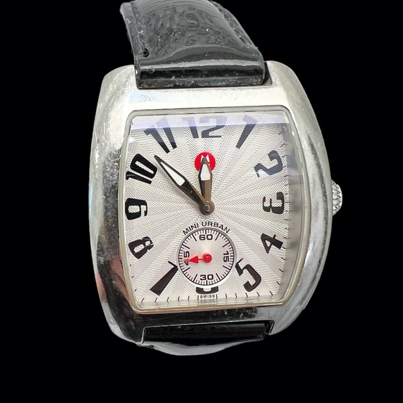 MICHELE MINI URBAN STAINLESS STEEL WATCH WITH BLACK PATENT LEATHER STRAP - Picture 13 of 16